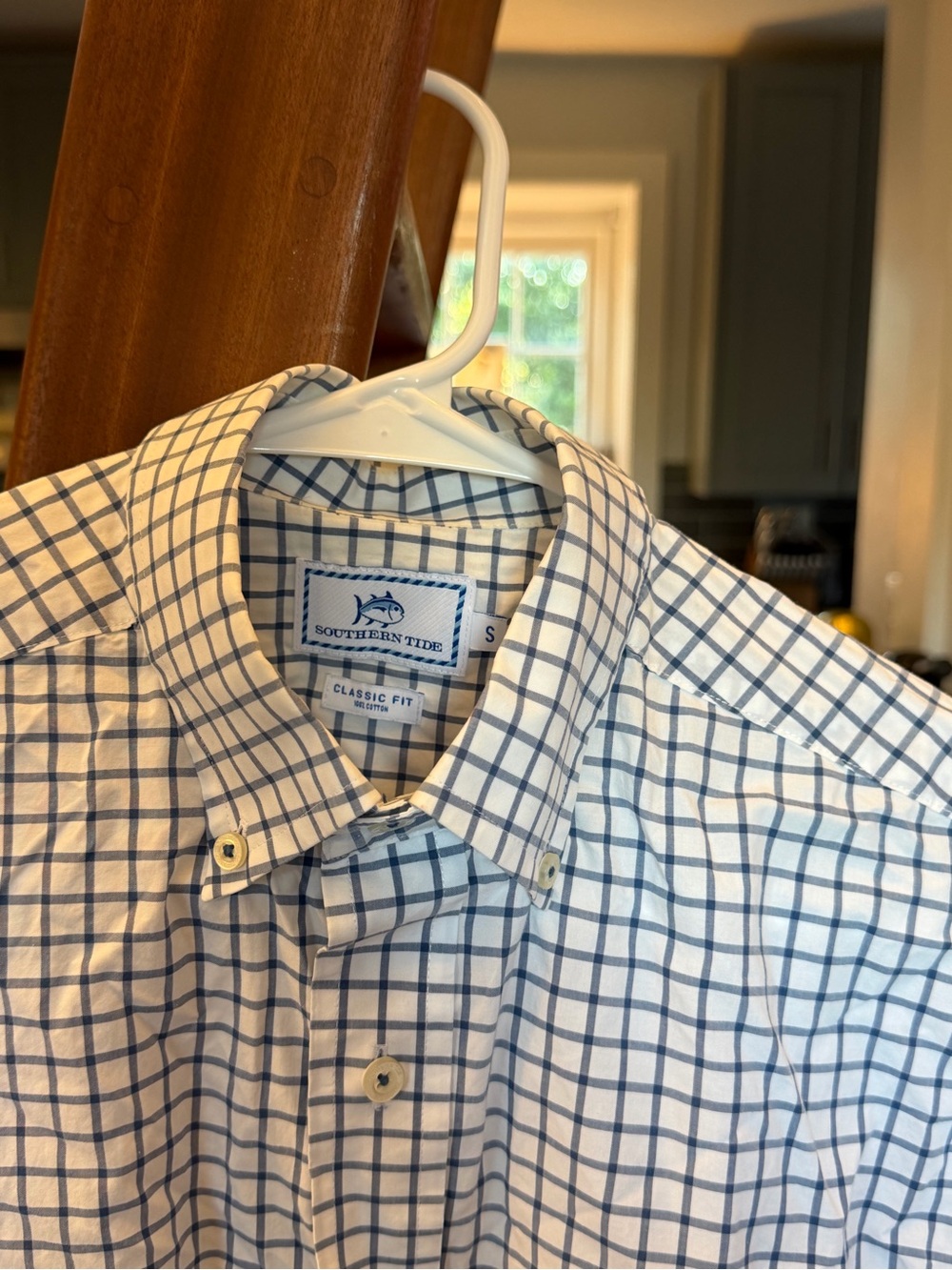Southern Tide White and Navy Windowpane Button-Down Shirt